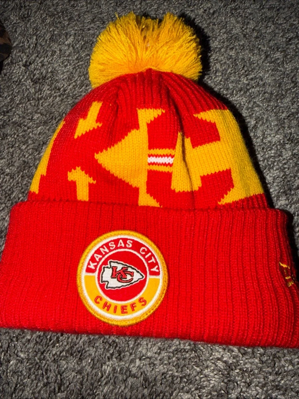 NFL Kansas City Chiefs Red and Yellow Pom Beanie